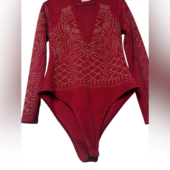 Agaci Embellished Red Bodysuit size large - Picture 6 of 11